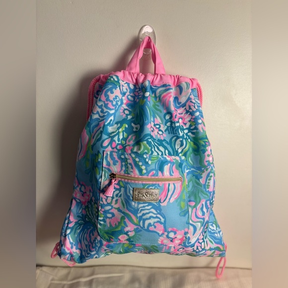 Lilly Pulitzer Bright Summer Colorful Drawstring Backpack - Picture 1 of 7